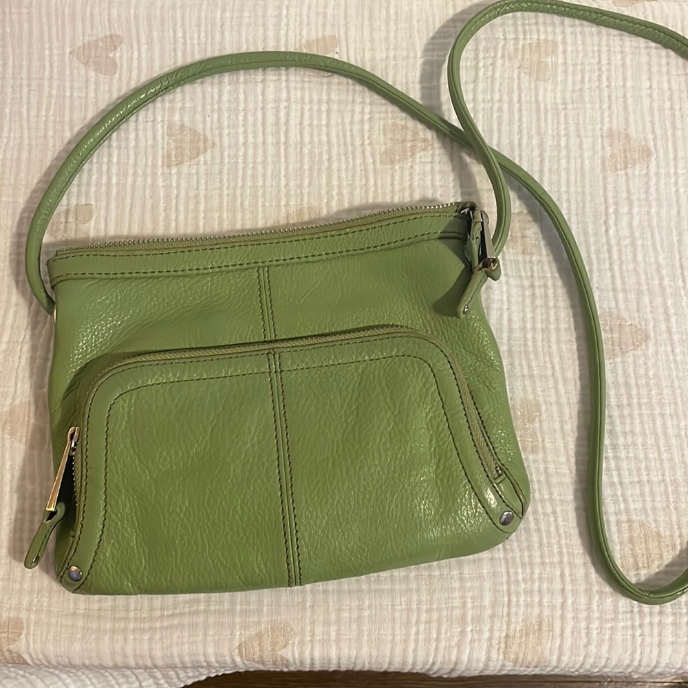 Genuine leather purse, light green, excellent condition.